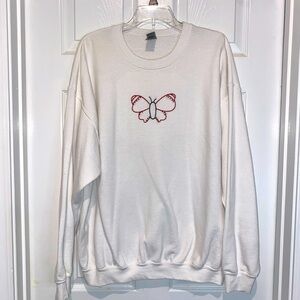 Gildan White Embroidered Butterfly Crewneck. Size XL